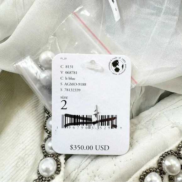 New Free People Pearl Embellished Jacquard Floral Mini Dress White Blue - Picture 3 of 17